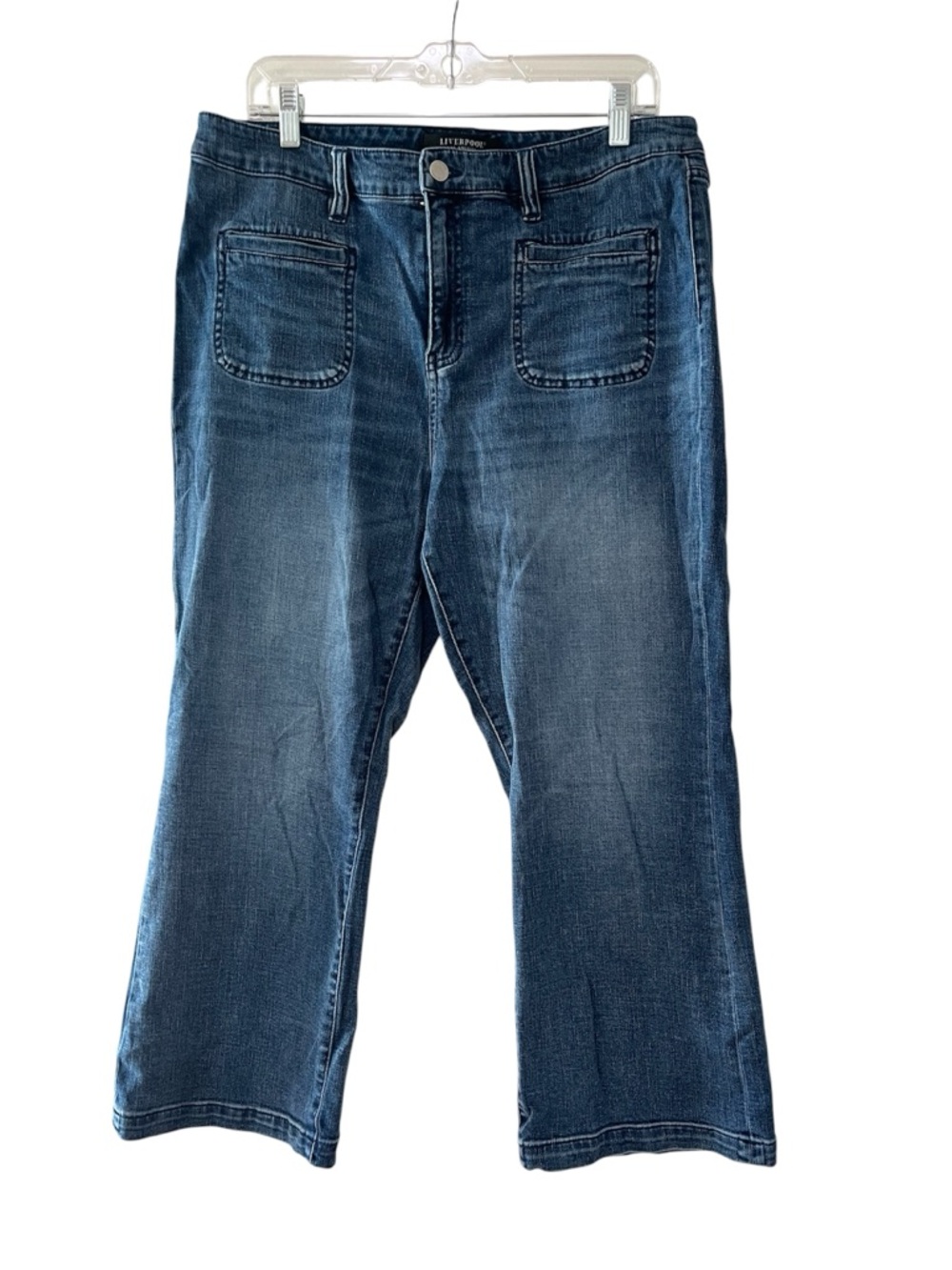 Liverpool Cropped Flare Jeans in Medium Blue Wash - Picture 2 of 5